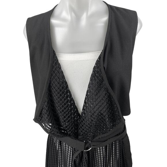 Decjuba Women's Black Sleeveless Belted Sheer Wrap Overcoat Jacket Size S/M - Picture 3 of 7